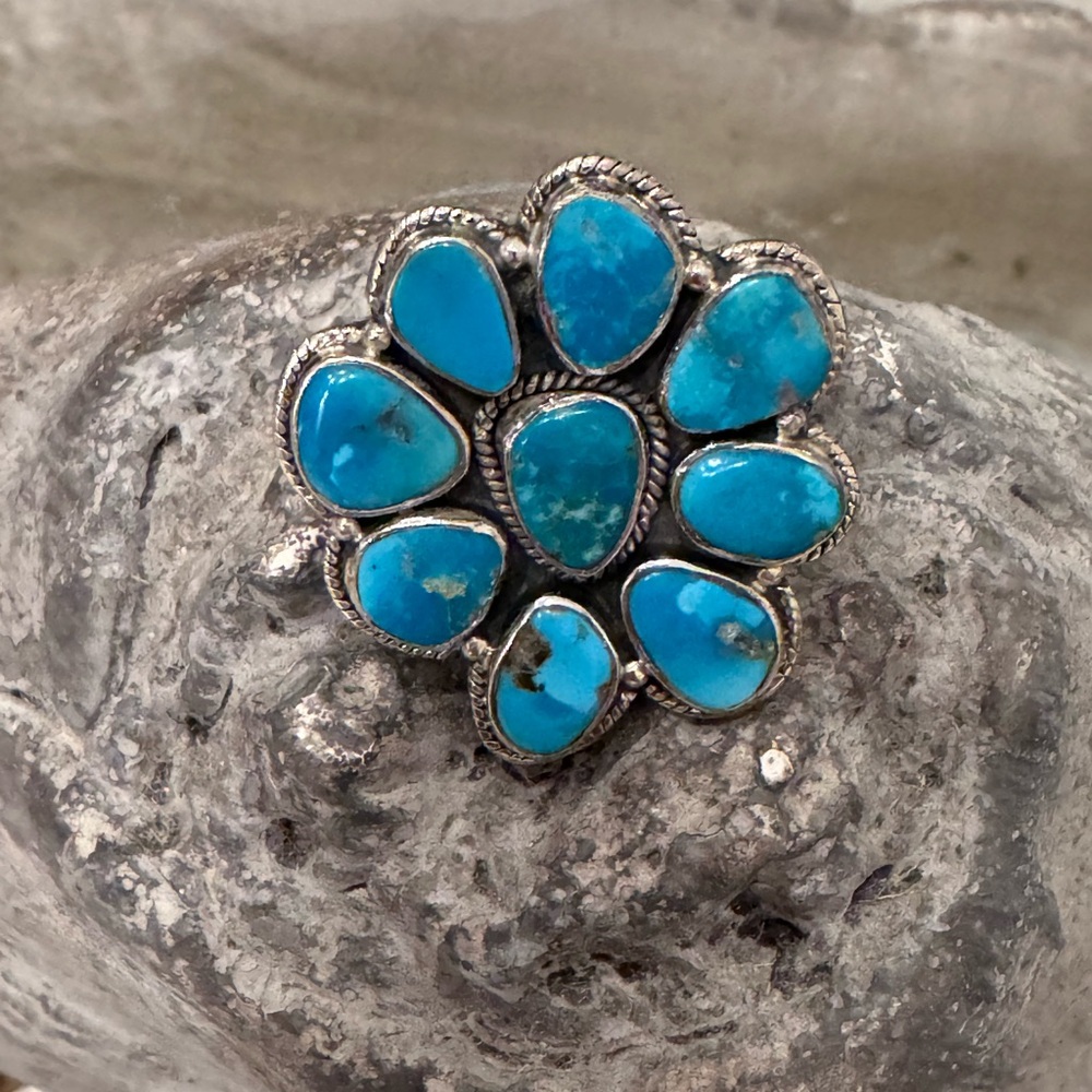 TURQUOISE/SILVER CLUSTER RING - Picture 8 of 12